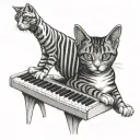 striped cat playing keyboard and jackie russel dog playing guitar tattoo design idea