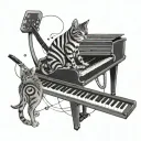 striped cat playing keyboard and jackie russel dog playing guitar tattoo design idea