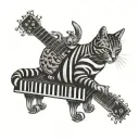 striped cat playing keyboard and jackie russel dog playing guitar tattoo design idea