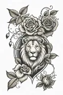 rose, lion, dogwood flowers, love heart tattoo design idea