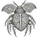 tribal bettle bug with the letters "DJ" being used to ceate the body tattoo design idea