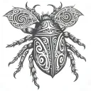 tribal bettle bug with the letters "DJ" being used to ceate the body tattoo design idea