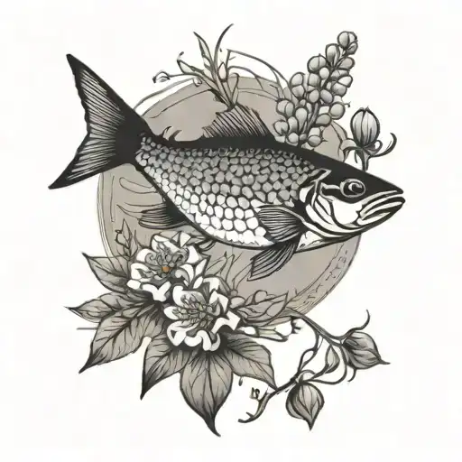  fish with bluebonnets and a black bird tattoo design idea