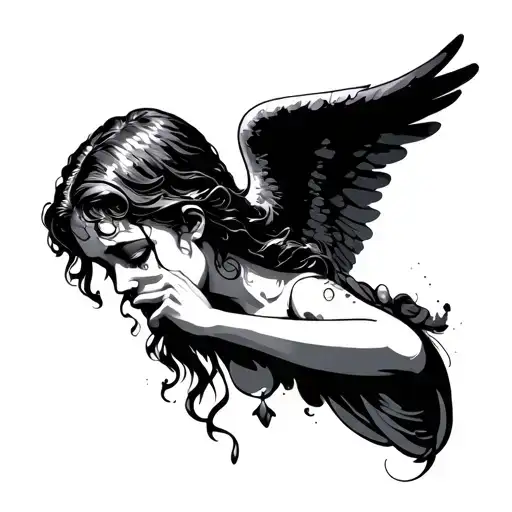 angel crying tattoo design idea