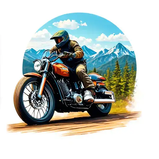 adventure motorcycle riding on nature and mountains tattoo design idea