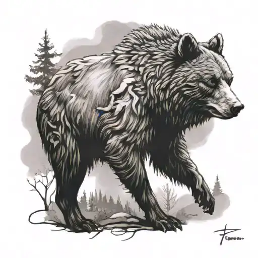 bear, elk with antlers,fox jungle theme sleeve leg tattoo design idea