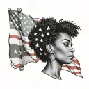 American flag withh half face black woman with afro and us marine flag tattoo design idea