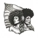 American flag withh half face black woman with afro and us marine flag tattoo design idea