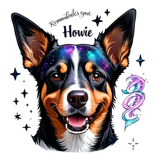 "Howie" Dog rememberance tattoo featuring galaxy filled with stars tattoo design idea