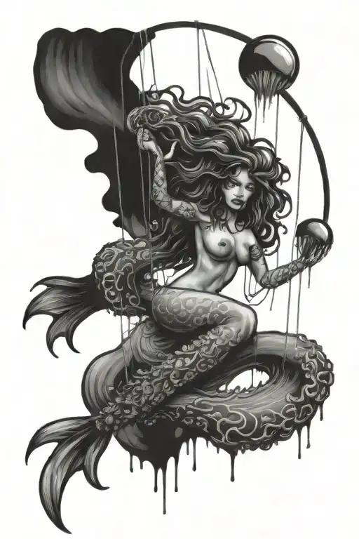 jellyfish with mermaid using tentacles as a swing tattoo design idea