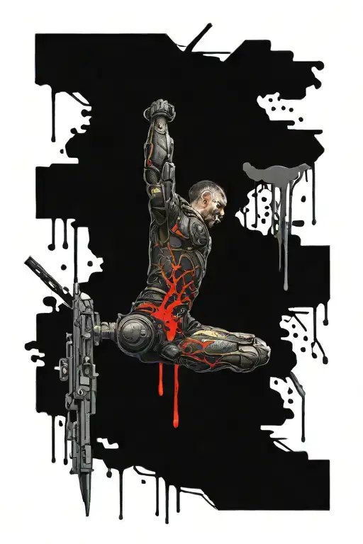 Full sleeve tattoo, cyberpunk, russian orthodox, warhammer tattoo design idea