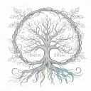 a tree of life which roots create the word PACE in a camouflaged way tattoo design idea