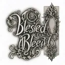 The word blessed in  cursive and/or old English on forearm going vertical with a nice background  tattoo design idea