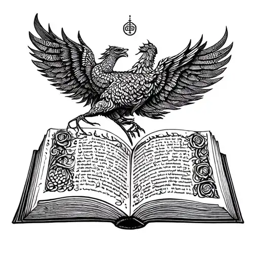 Simorgh + book + heritage + two sons + rebirth + Farsi? If you put together like this, tattoo design idea