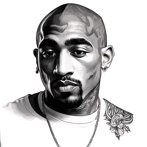 2pac portrait neck tattoo design idea