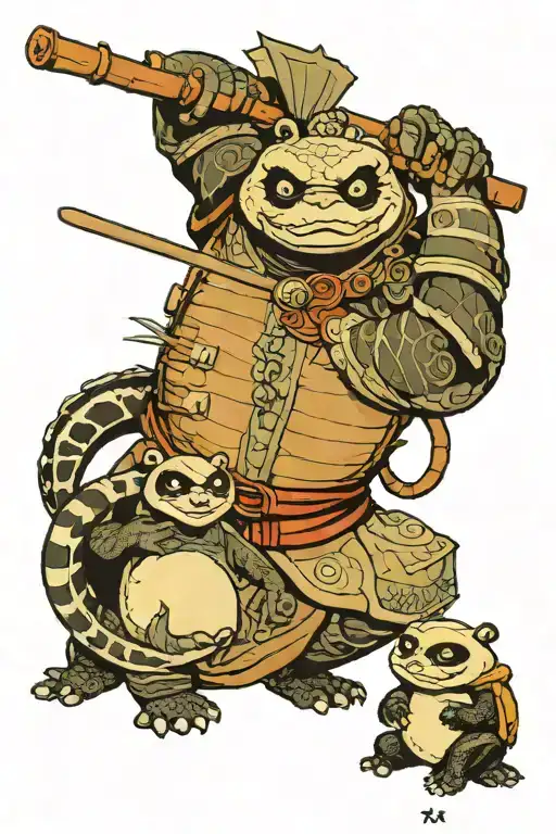 Master Oogway, fighting Kai from kung fu panda playing tattoo design idea