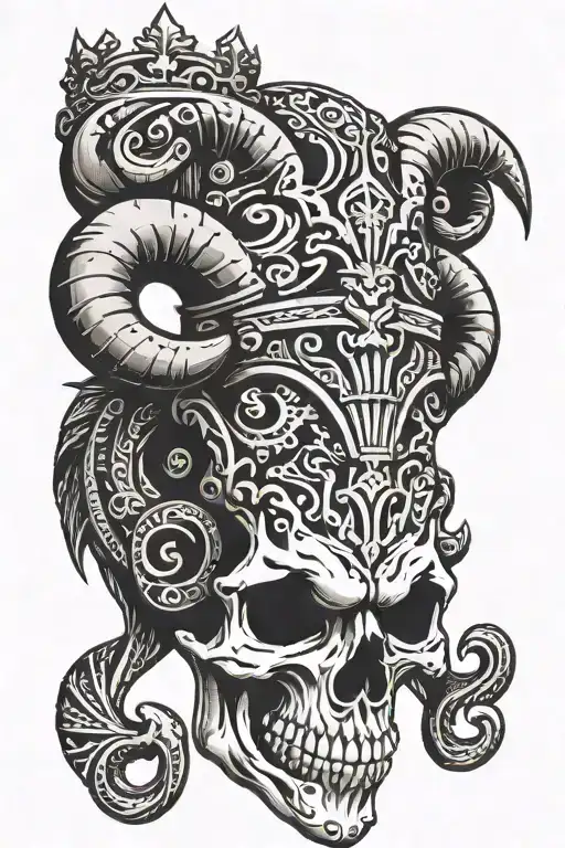 ram demon skull wearing a crown tattoo design idea