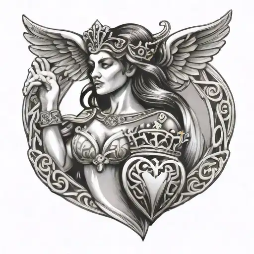 claddagh symbol and celtic warrior woman tattoo design idea