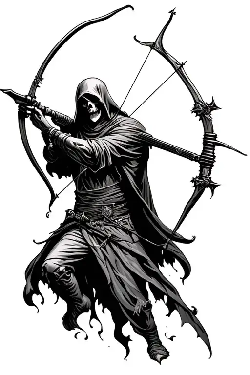 grim reaper Sagittarius archer shooting tattoo design idea