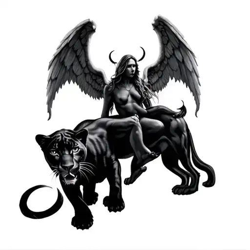 Panther and angel with demon wings tattoo design idea