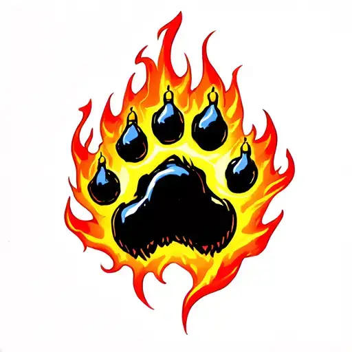 a flaming dog paw with ninja stars tattoo design idea