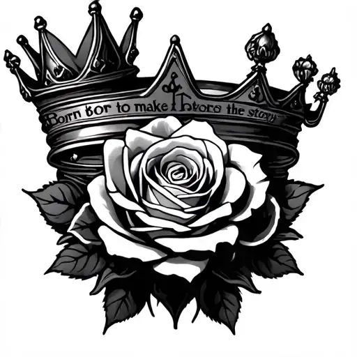 "Born to make the story" Rose and Crown tattoo design idea