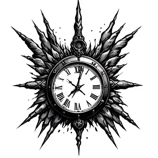 bocket clock melting needles tattoo design idea