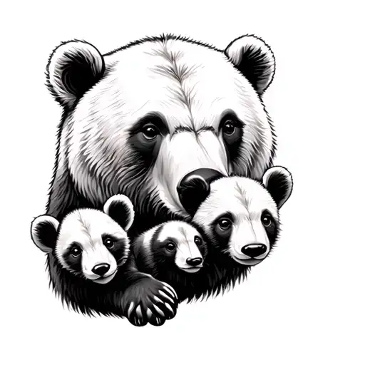 mama bear with 2 cubs tattoo design idea