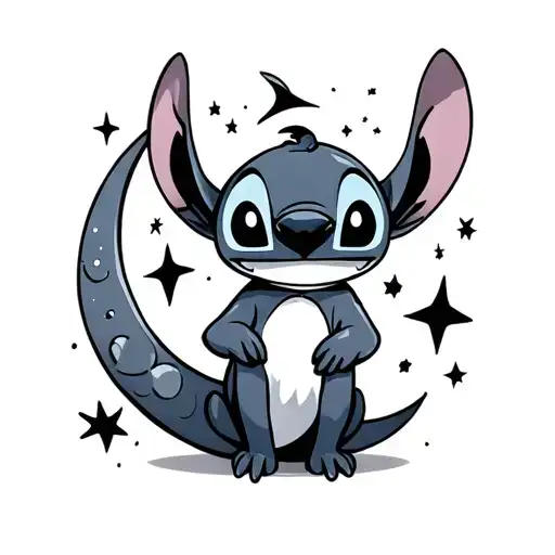 stitch character moon and stars tattoo design idea