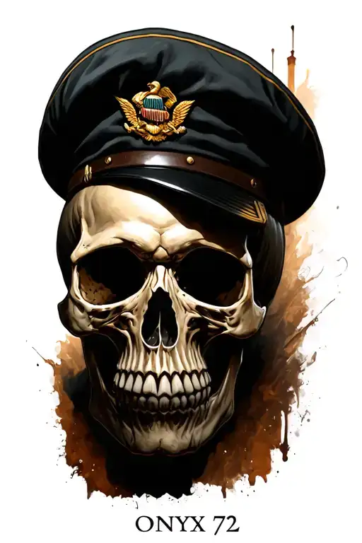 "onyx 72" skull with military beret tattoo design idea