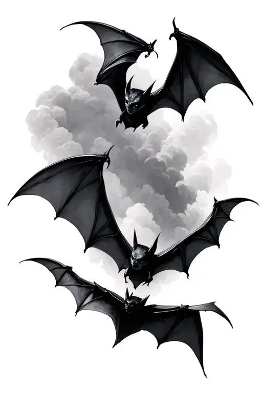 3 bats flying tattoo design idea
