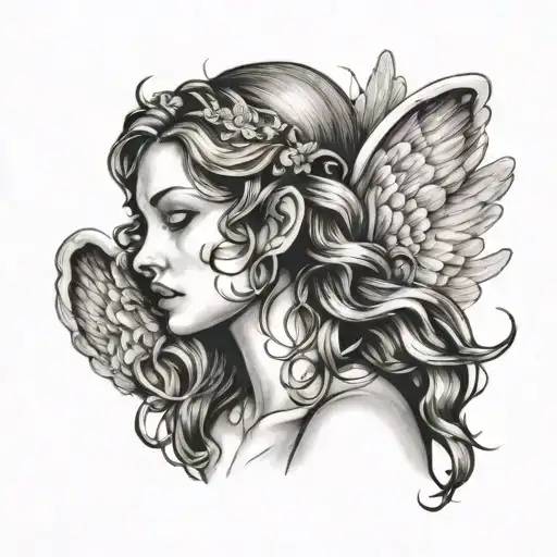 angel whispering in ear tattoo design idea