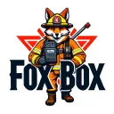 "Fox Box" "Fox Box" tough looking fireman fox wearing firefighting gear with radio equipment tattoo design idea