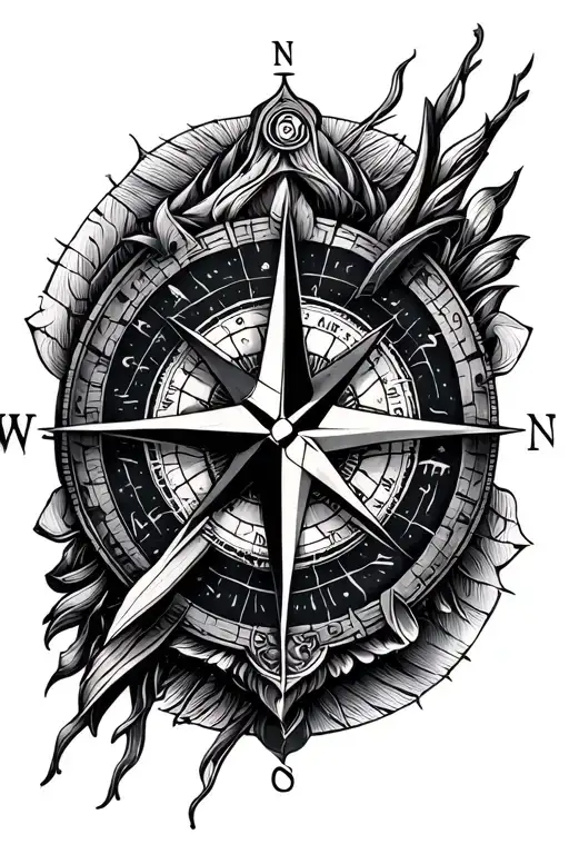 trishil and compass East ,West, North ,south tattoo design idea