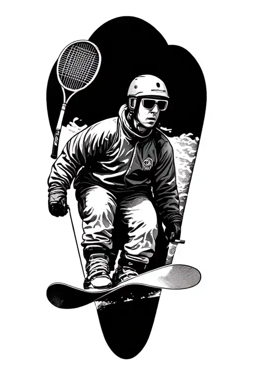 Tattoo pictures with snowboarding and badminton elements tattoo design idea