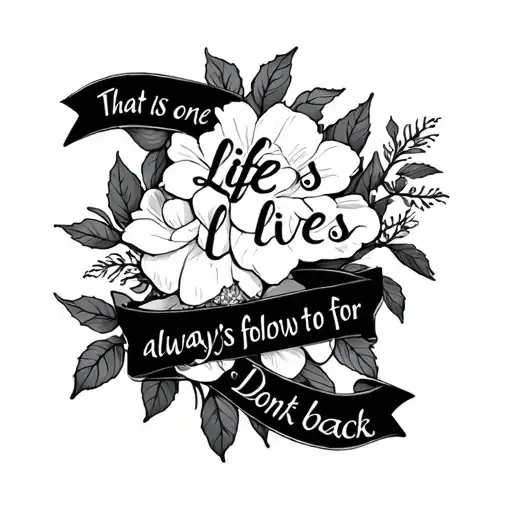 Tattoo Without Flower with Text that life is one lives, always follows for, don't look back. Text to be in tattoo design idea