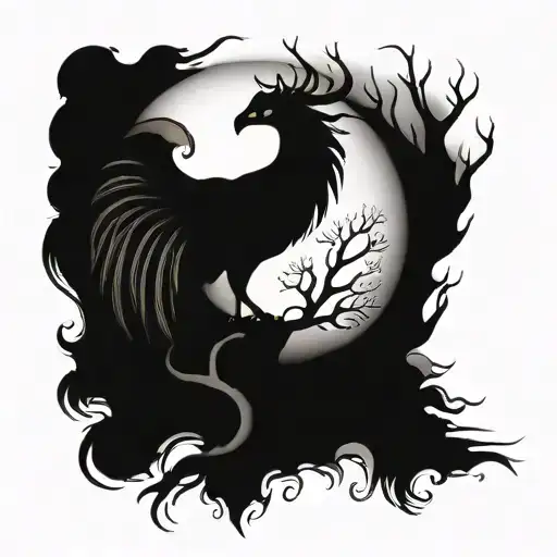 Aries phoenix eternal tree of life tattoo design idea