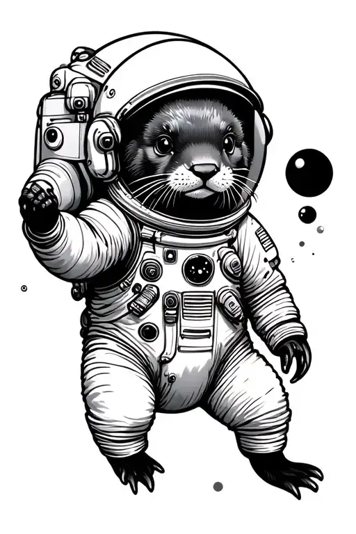 astronaut otter floating tattoo design idea