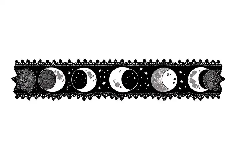 lace garter moon phases tattoo design idea
