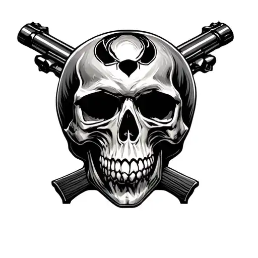skull and gun barrels tattoo design idea