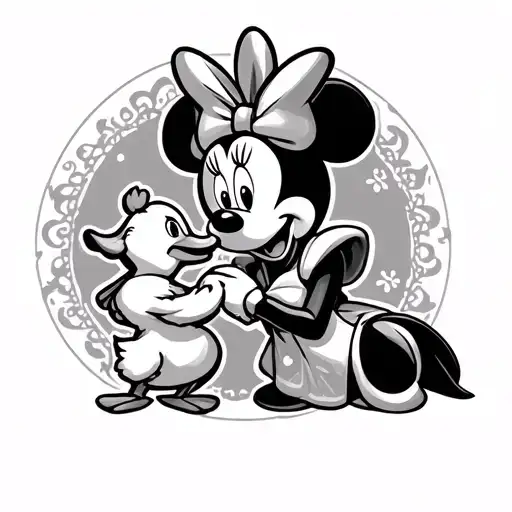 princess Minnie Mouse and a baby duck holding tattoo design idea