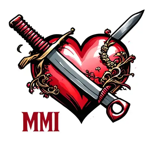 "MMI" "MMI" katana stabbed heart symbolizing love tattoo design idea