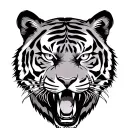 Philippine triabal patterns with a scary tiger that has white eyes. tattoo design idea