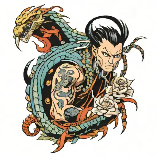 shaman king with dragon wrapped tattoo design idea