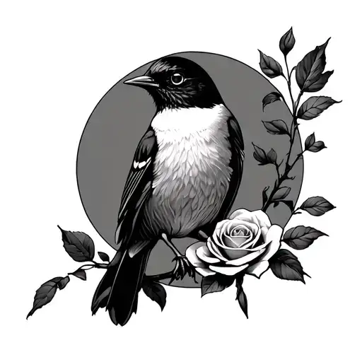 Robin sat on a rose circle tattoo design idea