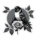 Robin sat on a rose circle tattoo design idea