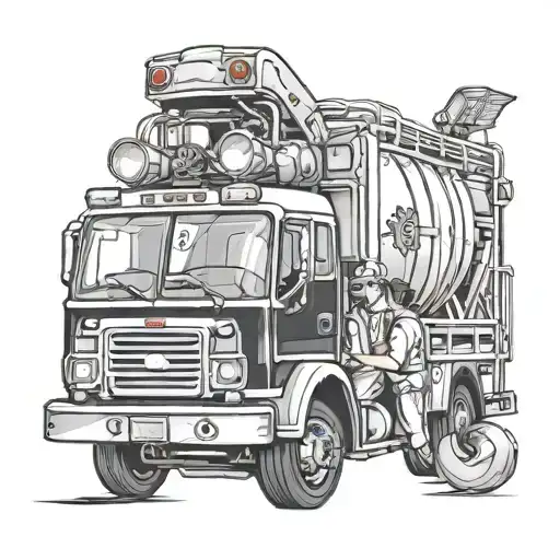 Make me a tattoo with the back of a fire truck, carrying a casket, with a awareness ribbon tied into it tattoo design idea