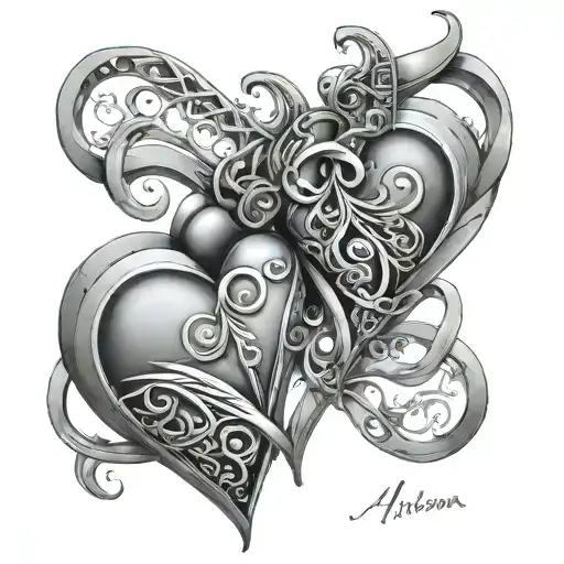 The names of AliEhsan and Narjes with heartbeat tattoos tattoo design idea