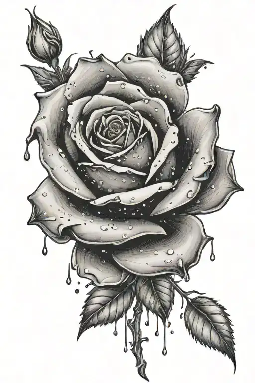 wilted rose with droplets tattoo design idea