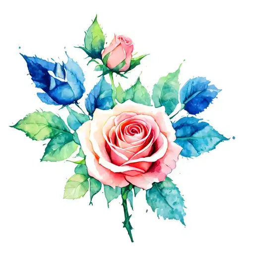 roses with blue and green tattoo design idea